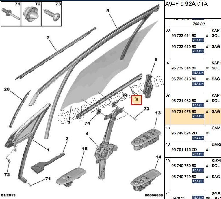 Ön Kapı Camı Sağ İç Sıyırıcı Fitil P20081