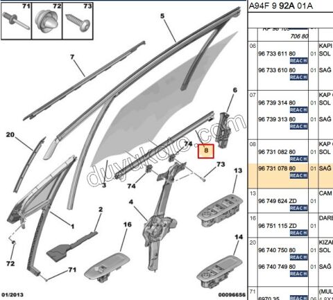 Ön Kapı Camı Sağ İç Sıyırıcı Fitil P20081