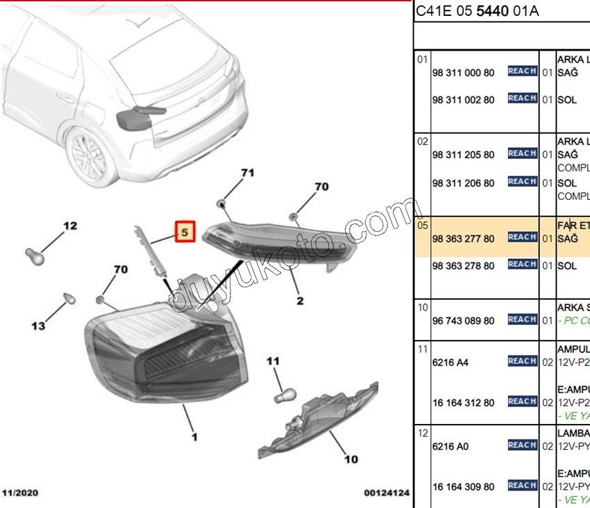 Citroen C4 Stop Üst Çıtası Sağ 2020/2024