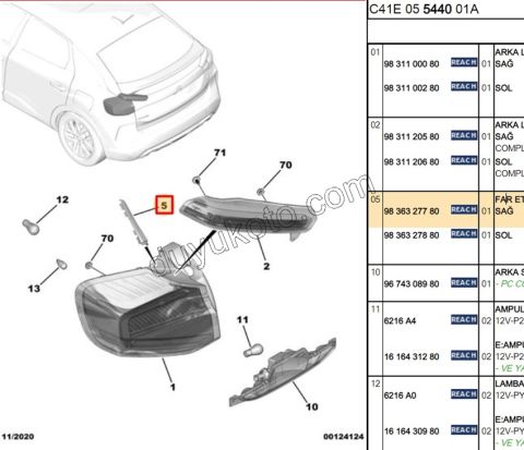 Citroen C4 Stop Üst Çıtası Sağ 2020/2024
