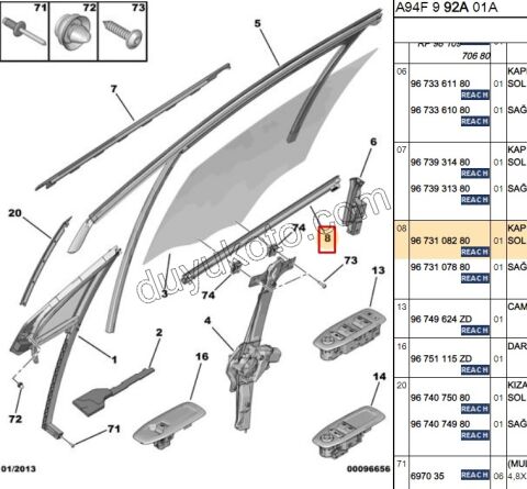 Ön Kapı Camı Sol Dış Sıyırıcı Fitil P20081