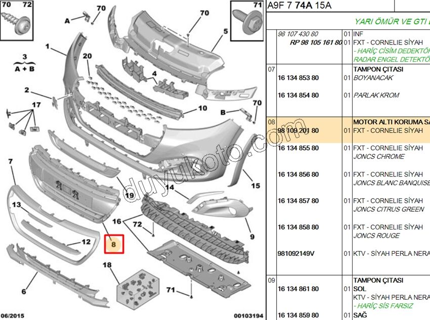 IZGARA ON TAMPON PLAKA ALTI P2081 SIYAH