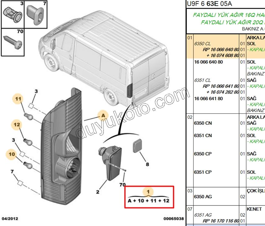 Peugeot Boxer Citroen Jumper Fiat Ducato Stop Lambası Sol 2007/2015