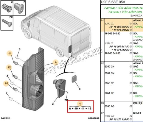 Peugeot Boxer Citroen Jumper Fiat Ducato Stop Lambası Sol 2007/2015