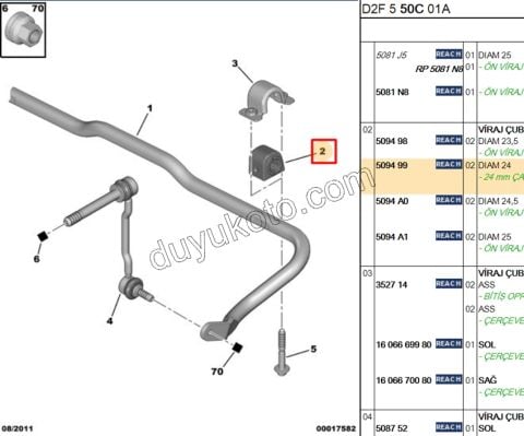 Viraj Demir Ön Lastiği P307 P407 C53 24MM