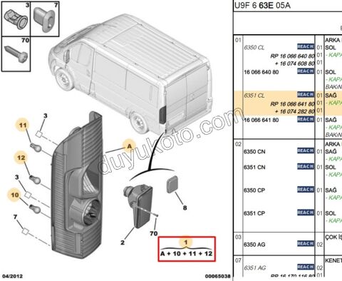 Peugeot Boxer Citroen Jumper Fiat Ducato Stop Lambası Sağ 2007/2015