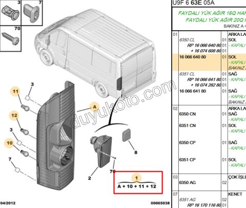 Peugeot Boxer Citroen Jumper Fiat Ducato Stop Lambası Sağ 2007/2015