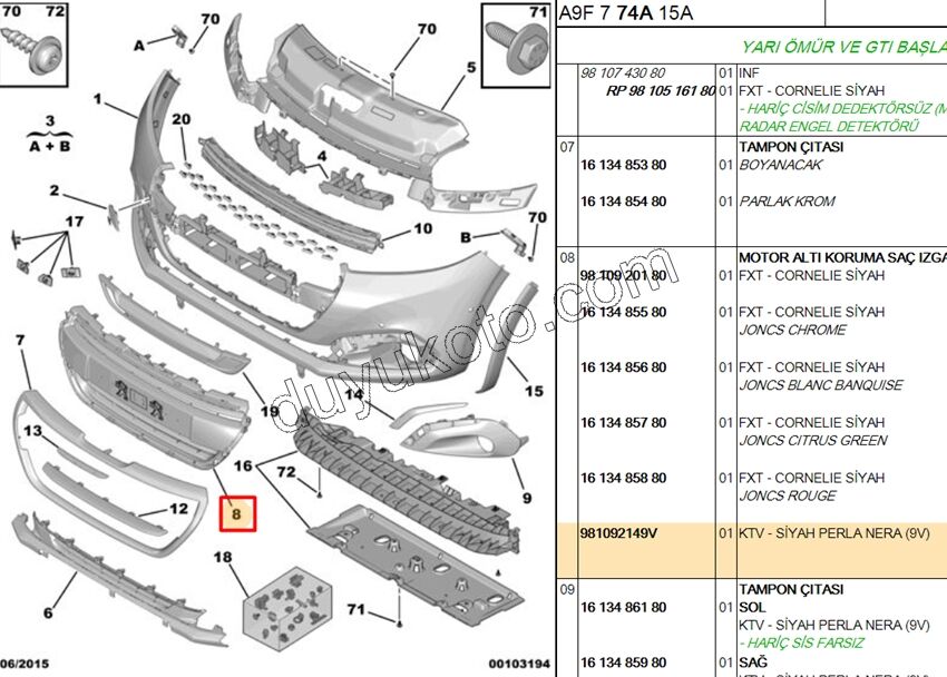 Ön Tampon Izgarası Plaka Altı P2081 SIYAH