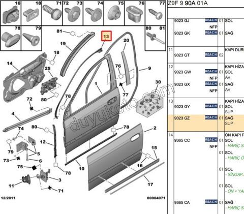 Ön Kapı Sağ Direk Fitili P607