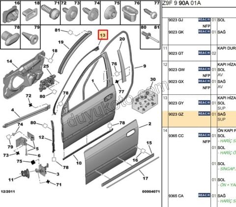 Ön Kapı Sağ Direk Fitili P607