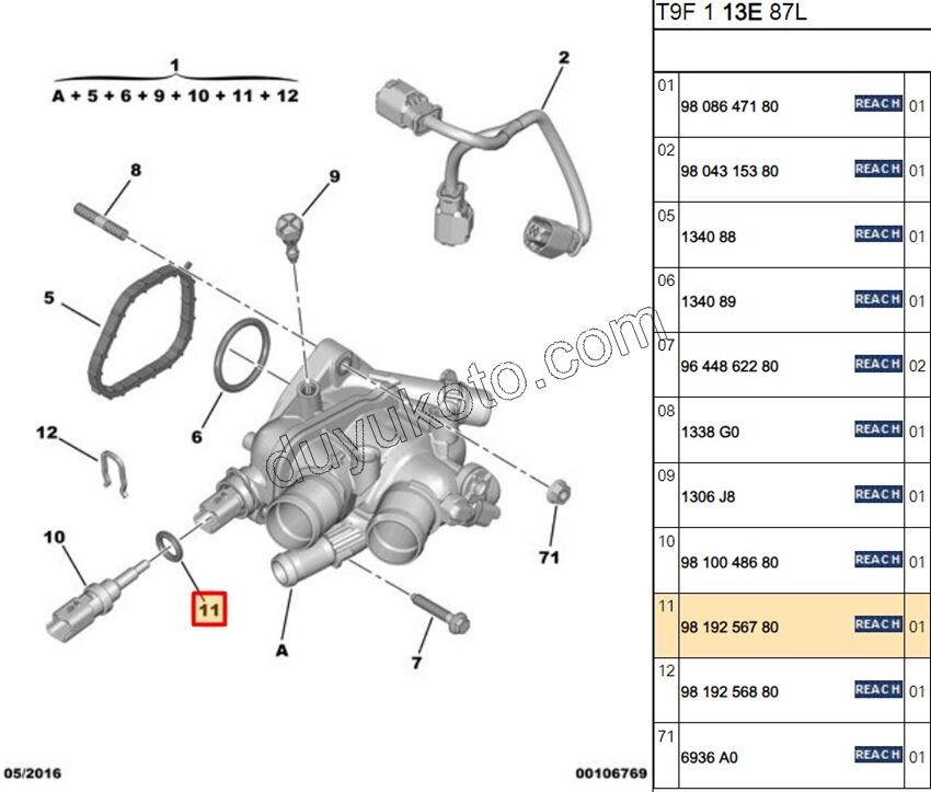 ORING CONTA ISI MUSURU TERMOSTAT 1.6VTi 120HP DW10F