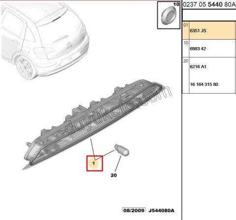 Citroen C3 İlave 3. Fren / Stop Lambası FISKIYE+ 2009/2013
