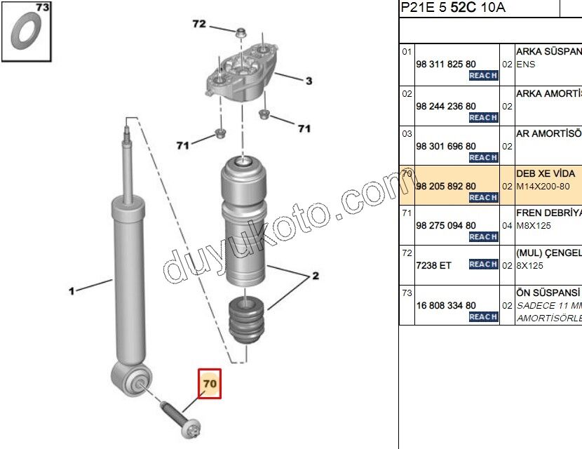 CIVATA ARKA AMORTISOR P2082