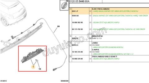 DS3 Automobiles İlave 3. Fren / Stop Lambası FISKIYE+ 2012/2016