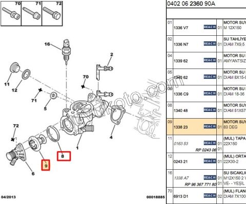 Termostat 83^C 1.9D,E.M 97/98 1.9D, 98/03 2.0HDI 8V Contalı