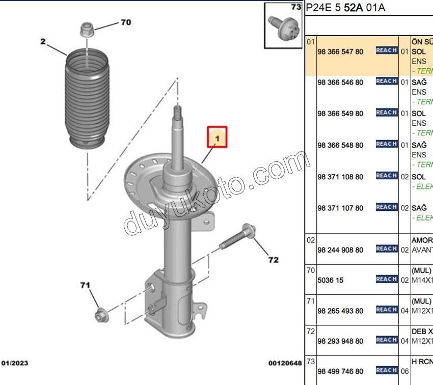 Ön Sol Amortisör P20082