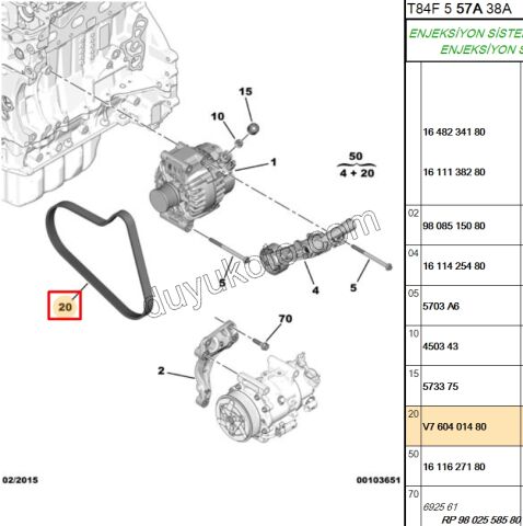 Alternatör V Kayışı 6PK0895 1.6THP 270HP