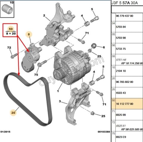 Alternatör V Kayış Kiti (Gergi Kütüklü) P4008 1.6HDİ Euro5