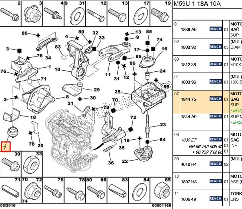 TAKOZ MOTOR R UST UFAK 1.6HDİ Euro4 EC5 1.6İ 16V Benzinli P106 P205 P206 P306