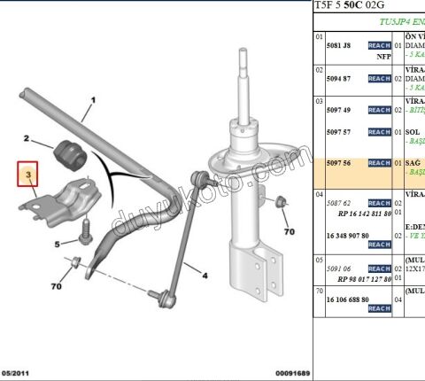 Ön Viraj Demir Sağ Kelepçe P307