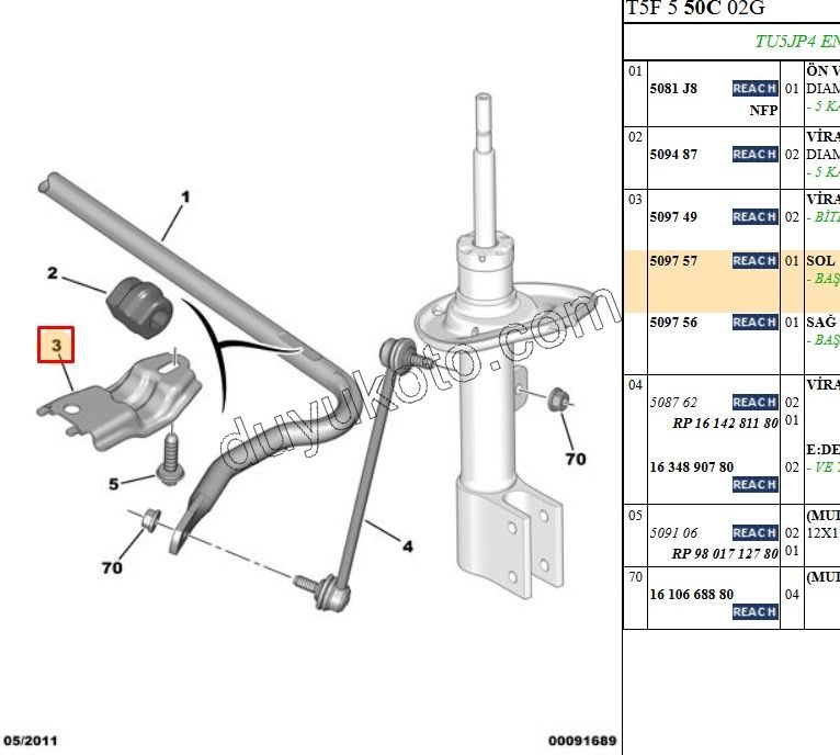 Ön Viraj Demir Sol Kelepçe P307