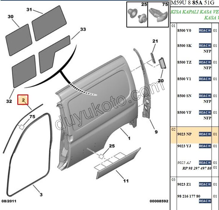 Tavan Oluk Fitili Sağ/Sol PRT1 PRT2