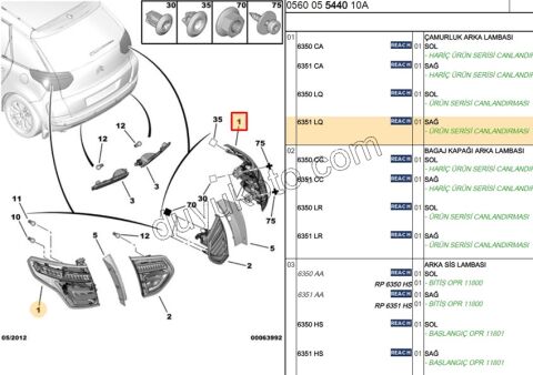 Citroen C4 Picasso Stop Lambası Sağ Dış (Çamurlukta) 2007/2013