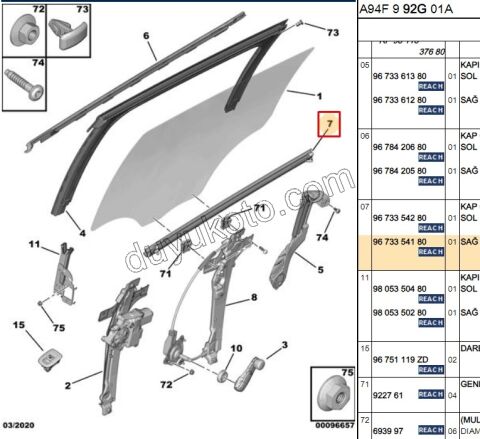Arka Kapı Camı Sağ İç Sıyırıcı Fitil P20081