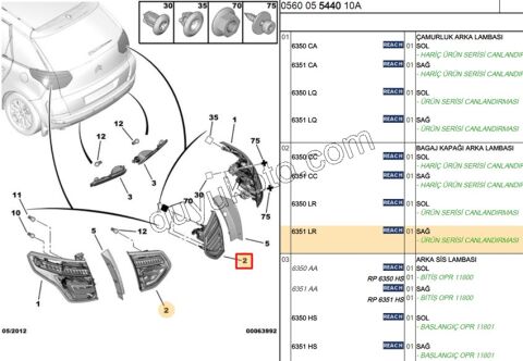 Citroen C4 Picasso Stop Lambası Sağ IC 2007/2013