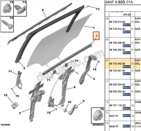 Arka Kapı Camı Sol İç Sıyırıcı Fitil P20081