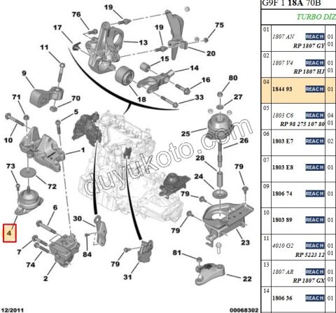 TAKOZ MOTOR R UST DW10 8V P407 P607