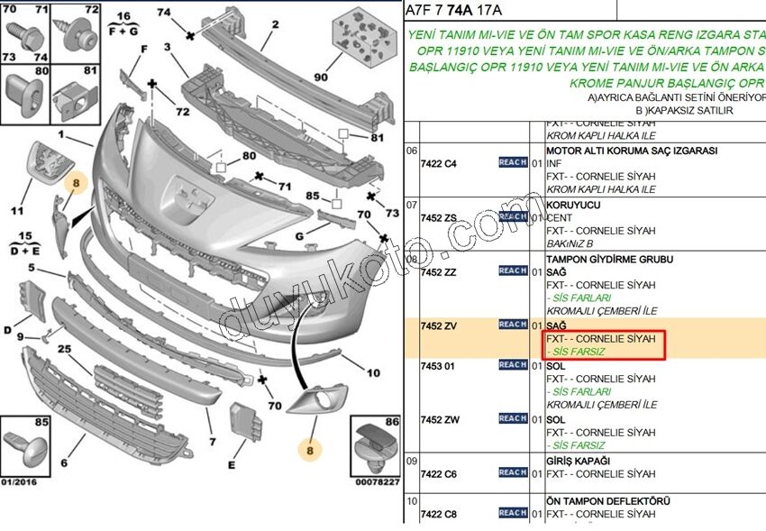 Sis Farı Çerçevesi Sağ Yeni Model P207MQ Sissiz