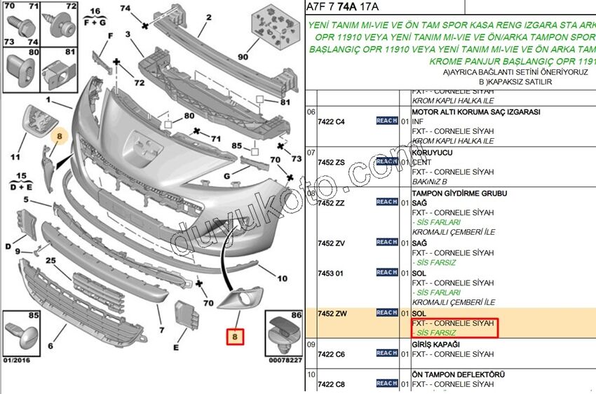 Sis Farı Çerçevesi Sol Yeni Model P207MQ Sissiz
