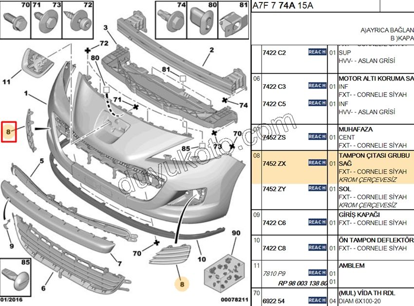 KAPAK SIS FAR CERCEVE R P207 SIS-- 2010>