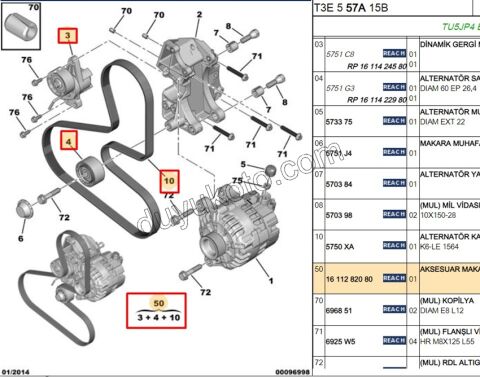 KIT KAYIS ALTER P206+ TU3A 1611424580 + 1611422980 + 5750.XA