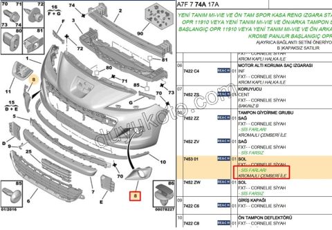 Sis Farı Çerçevesi Sol Yeni Model P207MQ Sisli 2010> (KROM HALKA)