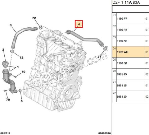 Motor Havalandırma Hortumu Üst Kapak DW10 8V P407 EXP3