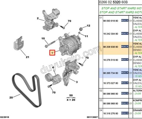 Sarj Dinamosu Alternatör P301 S&s 1.5HDİ Euro6