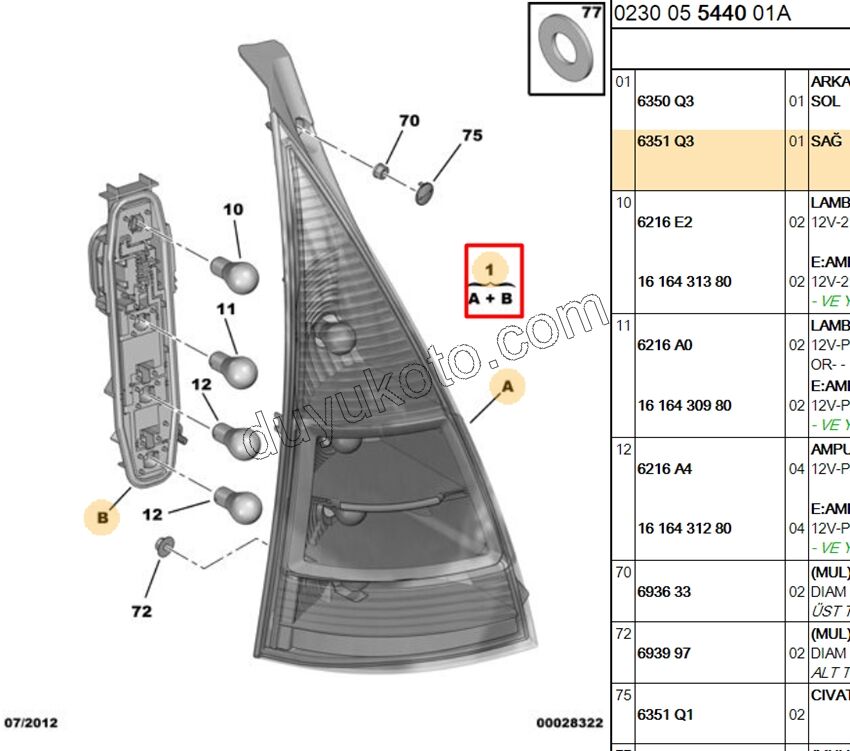 Citroen C3 Stop Lambası Sağ Füme 2002/2006