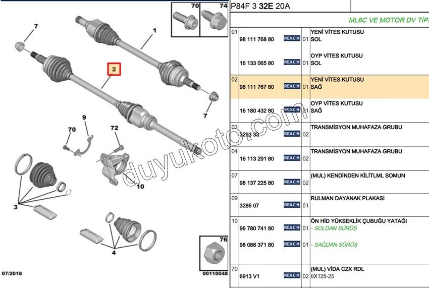 Aks Mili Sağ P30082 P50082 C5AIR