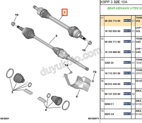 Aks Mili Sol DB4 PRT4 1.5HDİ Euro6 D 1.6HDİ Euro6 100HP 1.6HDİ Euro6 5/6 VIT MANUEL