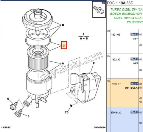 Mazot Yakıt Filtresi P406 DW10 8V