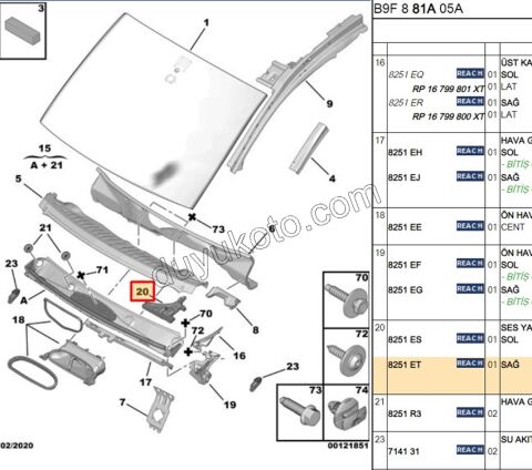 Ön Cam Izgarası Sol Yan Kauçuk Sünger PRT3