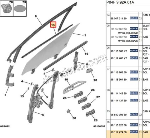 Ön Kapı Camı Sağ Dış Sıyırıcı Fitil P30082 SIYAH