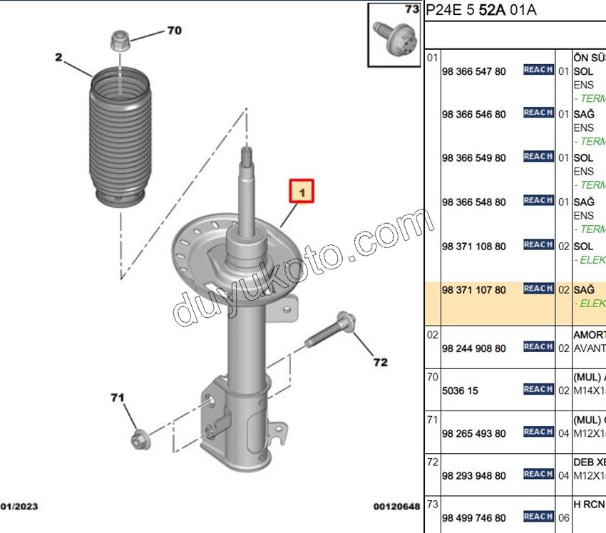 Ön Sağ Amortisör P20082 ELEK+