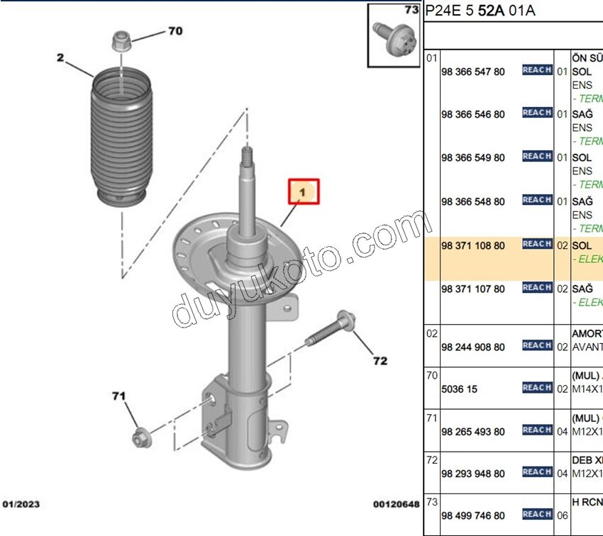 Ön Sol Amortisör P20082 ELEK+