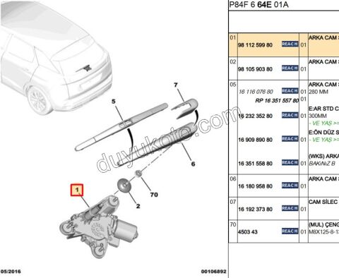 MOTOR CAM SILGI ARKA P30082 P50082 C33 C5AIR