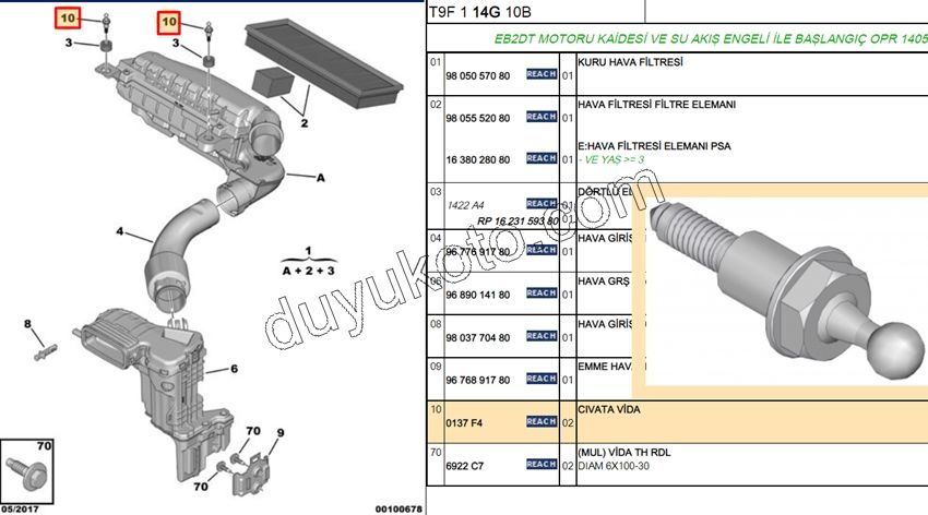 CIVATA SAPLAMA HAVA FILTRE KAZAN LASTIK TUTUCU 1.2CC 130HP