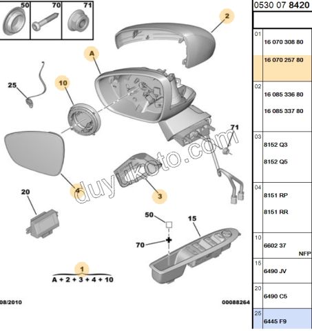 Citroen C4 Dikiz Aynası Sağ ELEK  (Elektrikli Katlanır)  2010/2014