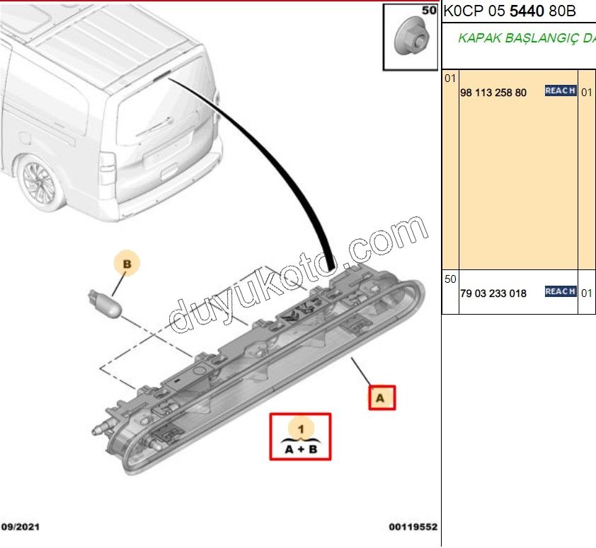 Peugeot Expert Citroen Jumpy Fiat Scudo İlave 3. Fren / Stop Lambası (Bagaj Tek Kapak Yukarı Açılır) 2017/2023